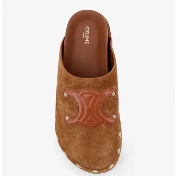 CELINE Pitea Triomphe logo user leather flats mules - Picture 4 of 6